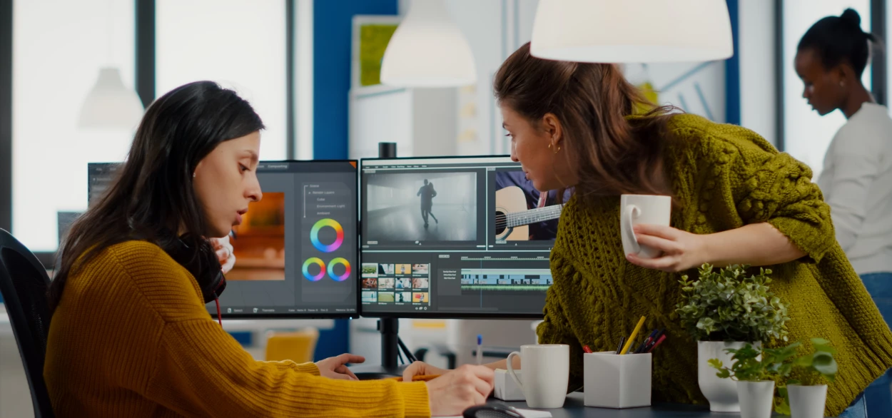 Creative team collaborating on a digital design